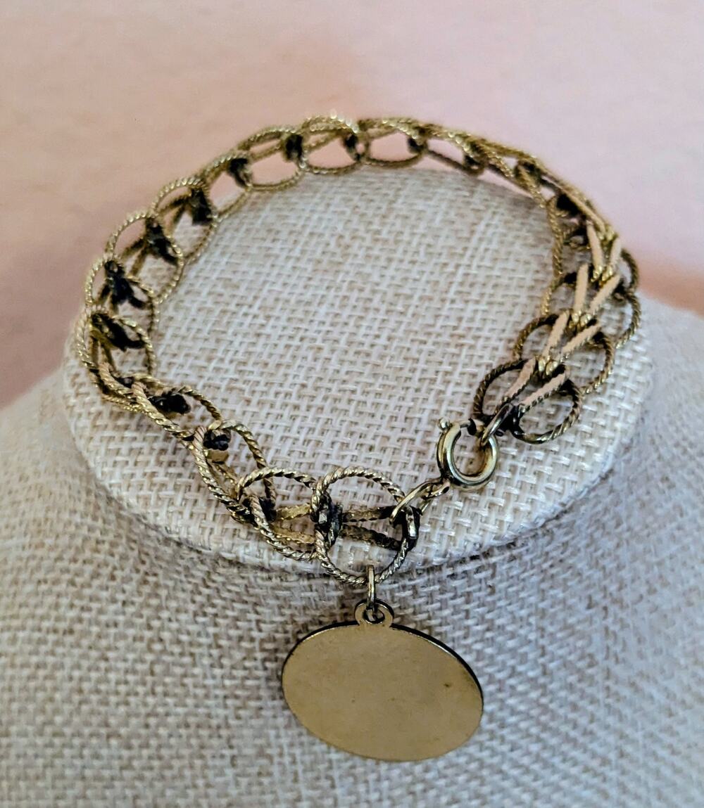 Vintage JB 12K Gold Filled Charm Bracelet w/ Blank Disc Tag 7"